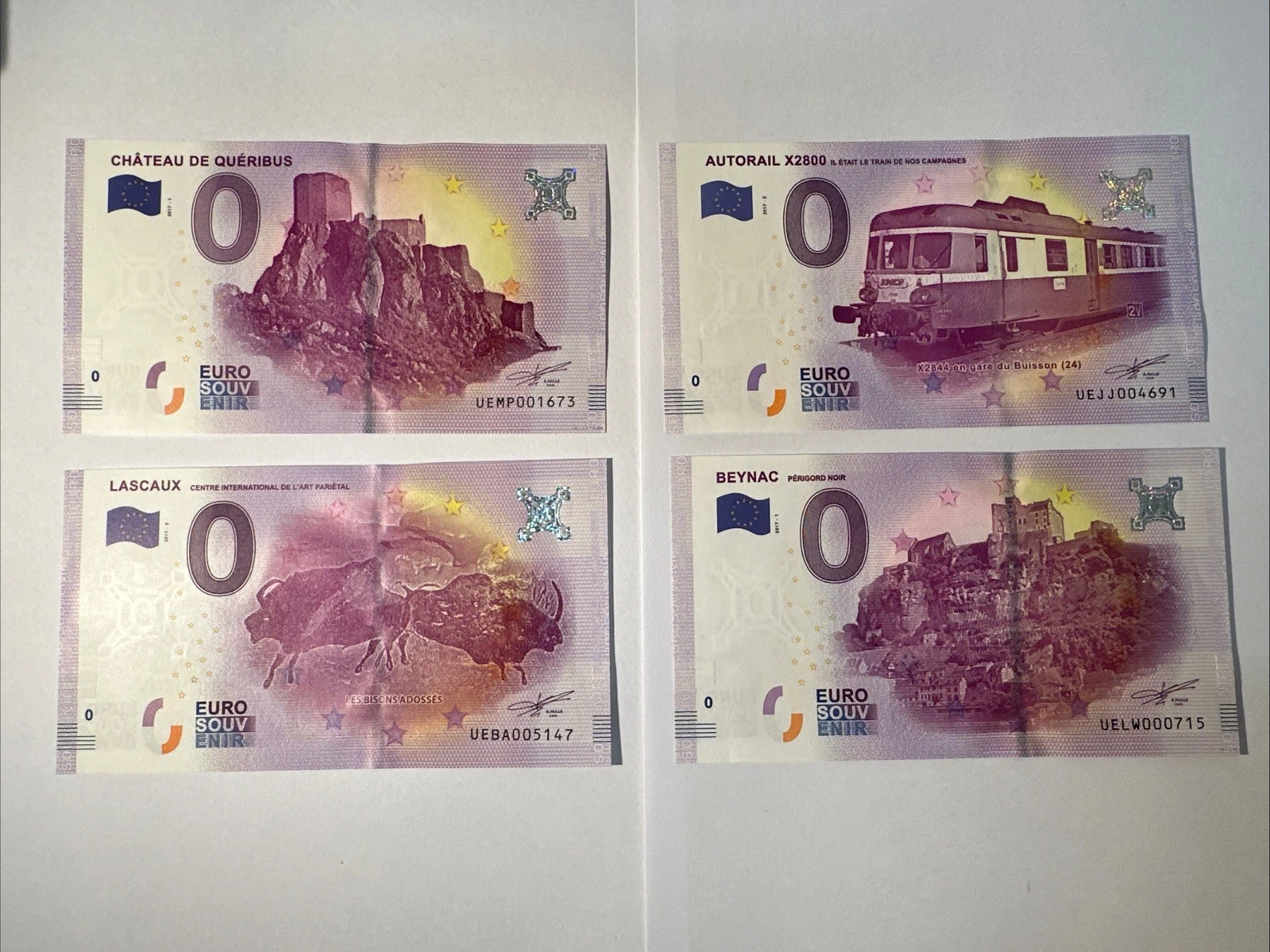 Lot 4 Billets  Zéro 0 € Euro Touristique / Souvenir 2017-1 / 2017-2 / 2017-3