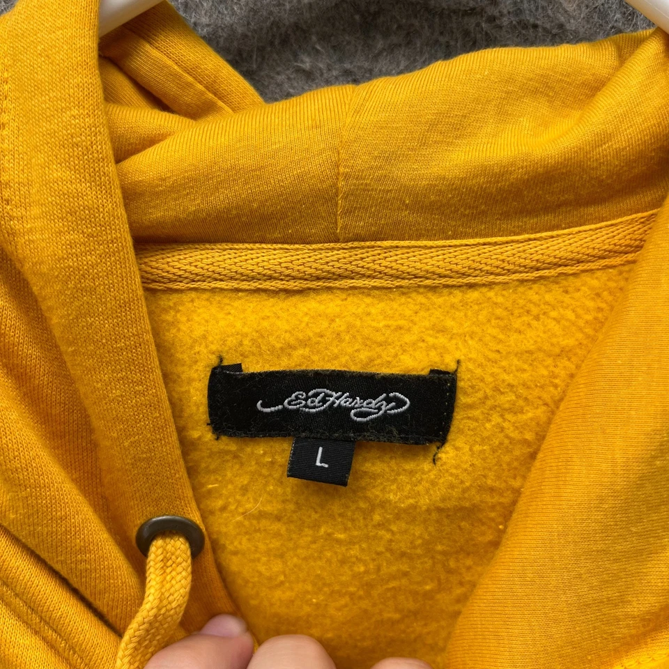 Ed Hardy Sudadera con Capucha Mujer Grande Amarillo Dragón Gráfico Pullover Chaqueta Ropa de Calle Y2K Foto 3 de 4