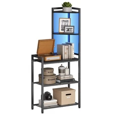 5-Tier Corner Shelf Stand, Corner Shelf with LED Light, 56.3" Tall Corner Boo...