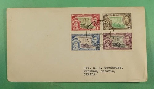 DR WHO 1937 SOUTHERN RHODESIA FDC? KGVI CORONATION COMBO TO CANADA R30978