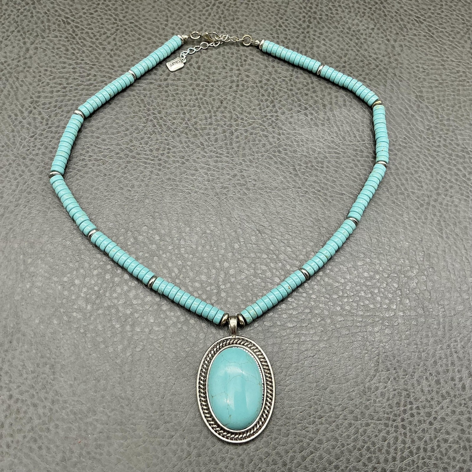 CHAPS Necklace Turquoise Beaded Statement Oval Pe… - image 2