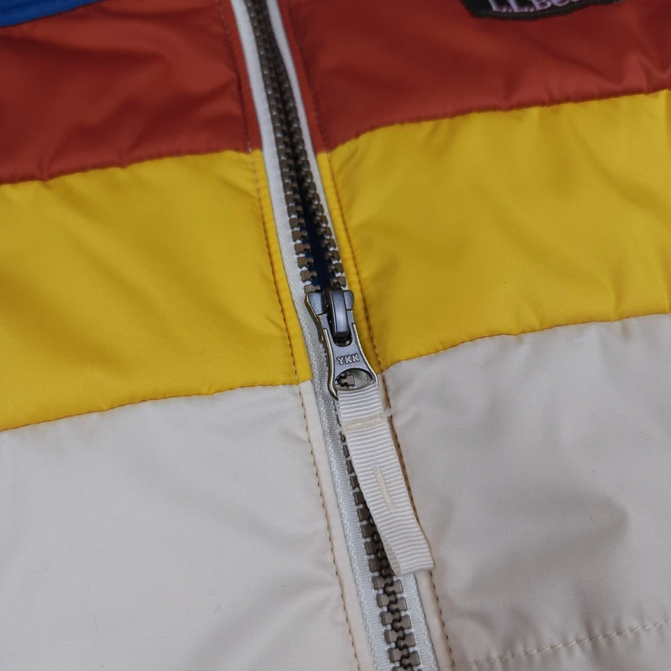 Chaqueta LL Bean Puffer Mujer XS Crema Retro Bloque de Color Cremallera Completa Cálida Forrada Esquí Foto 4 de 4