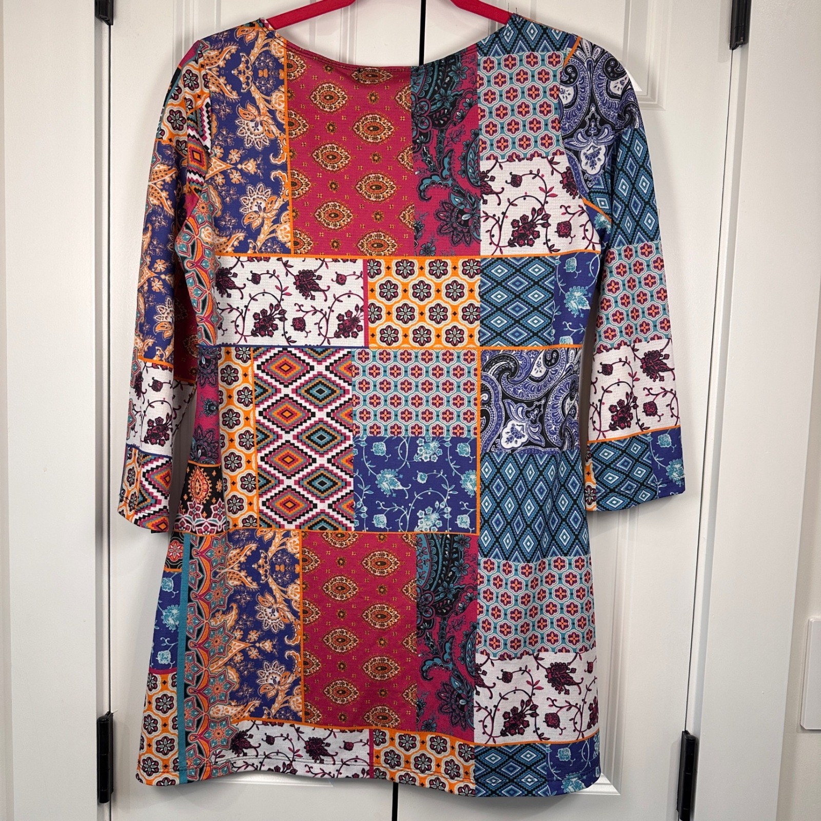 Travel Elements Patchwork Print Tunic Dress 3/4 S… - image 5