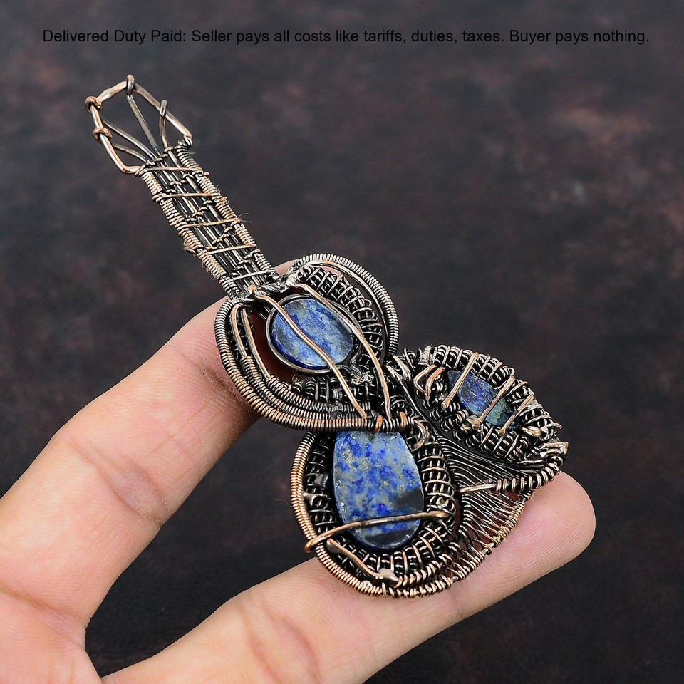 Copper Pear Lapis Lazuli Stone Wedding Wire Wrapped Guitar Boho Pendant ...