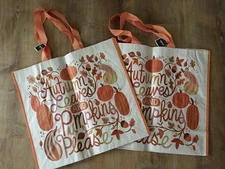 Lot of 2: Marshalls~AUTUMN LEAVES & PUMPKINS-Large Reusable Shopping Totes NEW