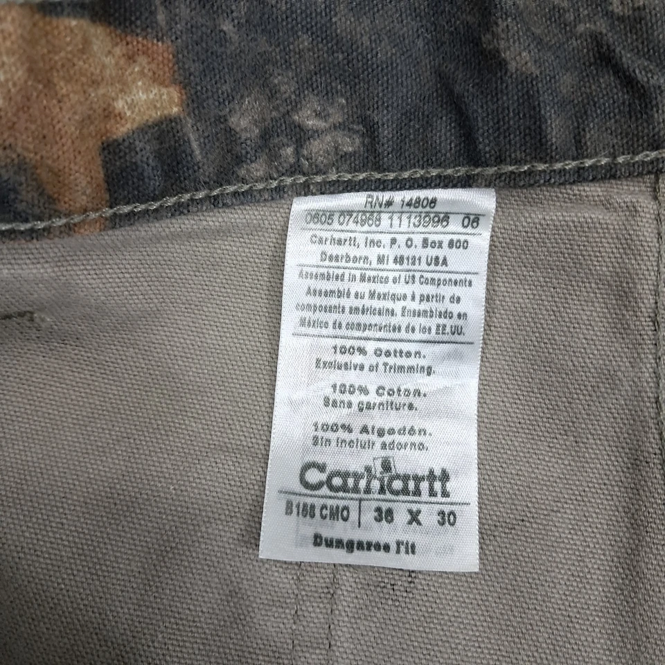 Pantalones de mezclilla para hombre Carhartt Dungaree Rit camuflaje 100 % algodón multicolor 36x30 Foto 3 de 4