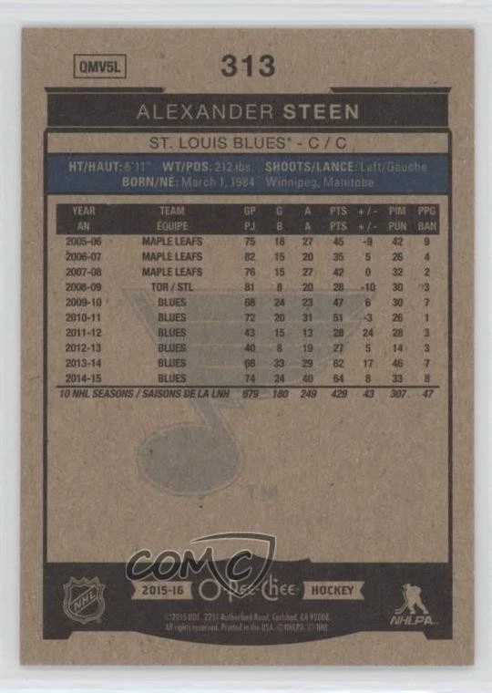 2015-16 O-Pee-Chee Alexander Steen #313 - Image 2 of 2