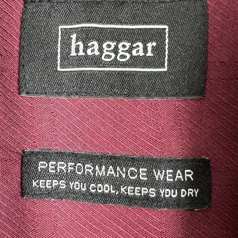 Camisa Haggar Abotonada Hombres Pequeña Granate Rendimiento Genial Manga Corta Informal NUEVA Foto 4 de 4