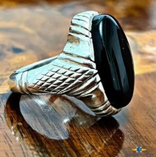 Handmade Rare Black Yemeni Agate Aqeeq Ring 925 Sterling Silver Elegant Men Ring