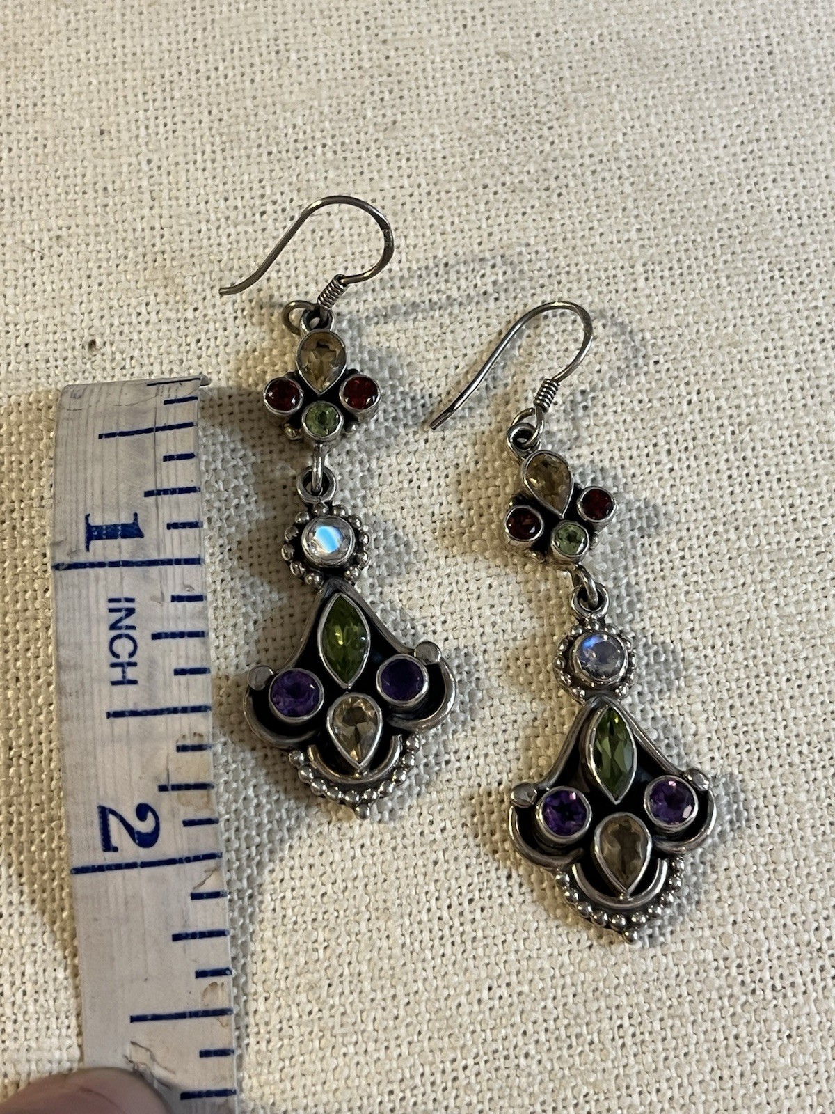 Multi Colored Gemstone Dangle Earrings - image 6