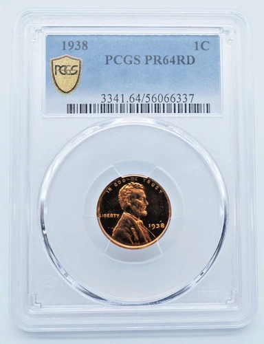 1938 Lincoln Wheat Cent PR64RD Gold Shield Label - T137