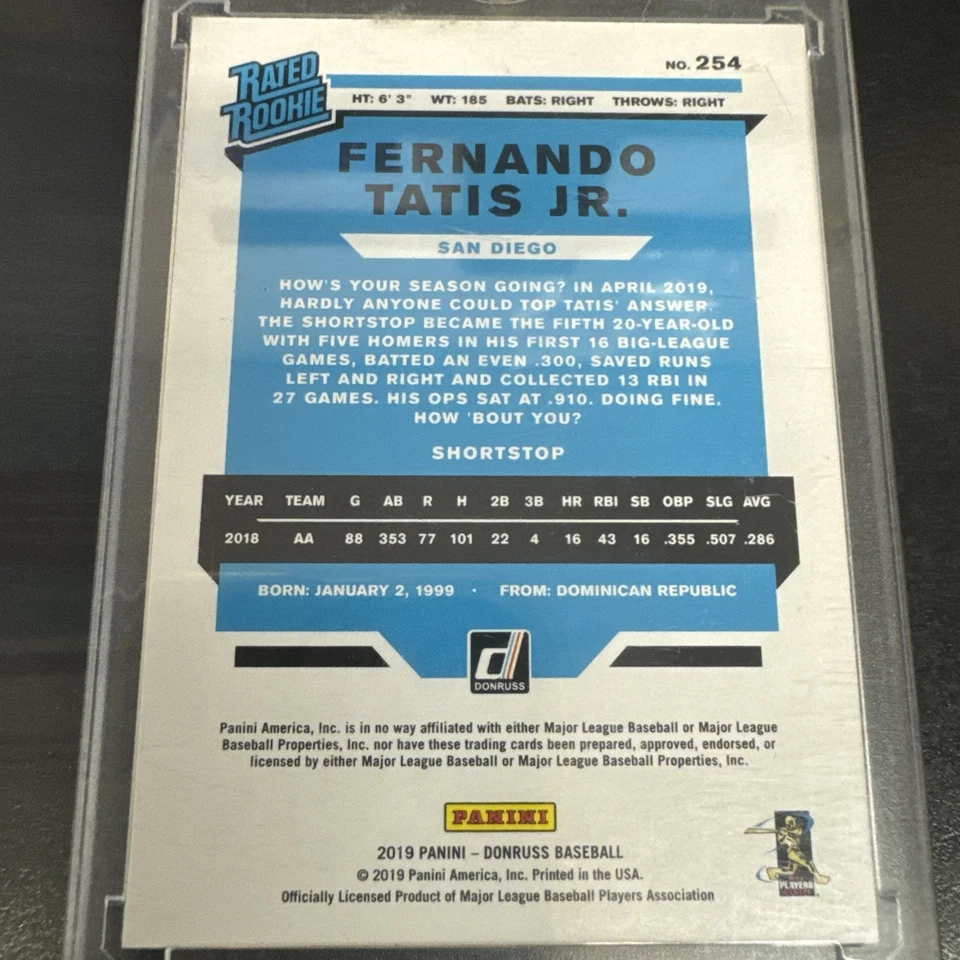#/5! 🚨 2019 Donruss Fernando Tatis Jr RC Clasificado Novato San Diego Padres #254! Foto 2 de 4