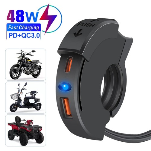 Chargeur USB Moto, Alimentation USB-C, Chargeur Téléphone Portable Guidon Étanche 48W