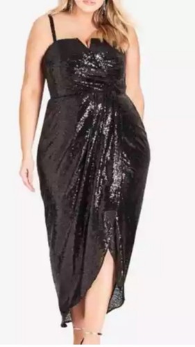 City Chic Siren Maxi Dress black sequin wrap style size 24 XXL NEW WITH TAGS