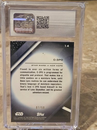 2022 Topps Chrome Black Star Wars #14 C-3PO Gold Refractor 7/50 CGC Mint 9 - Picture 2 of 2