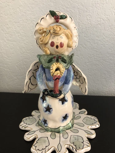 Heather Goldminc Blue Sky Retired 9" SINGING Votive Cover ANGEL w Base Rare EUC