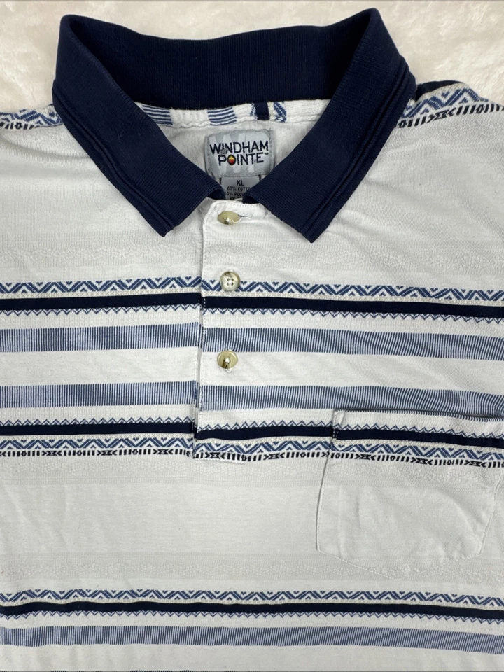 Camisa Polo Windham Pointe De Colección Para Hombre XL Blanca con Rayas Azules Aztecas Foto 2 de 4