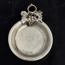 Williams Sonoma Italy Pewter Wine Bottle Drip Tray & Cork Holder Wine w/Grapes