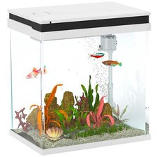 PawHut 14L Glass Fish Tank with Filter System, LED Lights, Water Pump, White