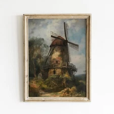 Vintage Old Windmill - Instant Download Printable Wall Art Antique Painting