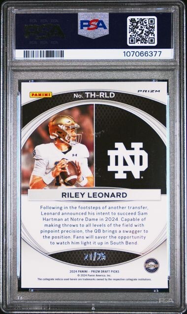 2024 Prizm Draft Picks Riley Leonard Mojo Trophy Hunting 21/25 PSA 9 ...