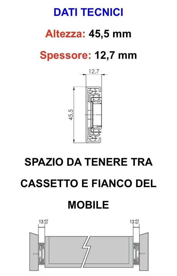 COPPIA GUIDE PER CASSETTI SOFT CLOSE ESTRAZIONE TOTALE PORTATA 45KG DA 25 A 50CM - Immagine 2 di 4
