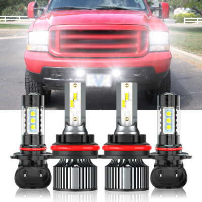 4pcs 9007 9006 LED Combo Headlight Kit 6500K Cool White High Low Beam Fog Lamps