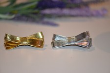 Hand Made Gold Silver faux leather bow hair clips 2.4 inch long