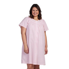 New Miss Elaine Pink Checkered SEERSUCKER Snap House Dress Nightgown Robe Sz 1X