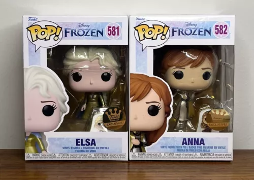 Funko Pop L! Disney Princess Gold Pin Set  - Elsa 581 & Anna 582 W/Protectors