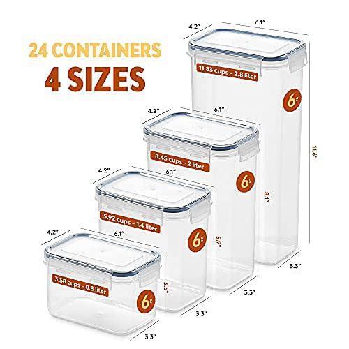 24 Pack Clear Airtight Food Storage Containers BPA Free Kitchen Pantry