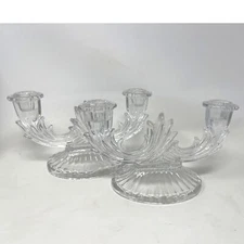 Vintage Pair of Bohemia Lead Crystal Candlestick Holders 8" Czech Republic Set 2