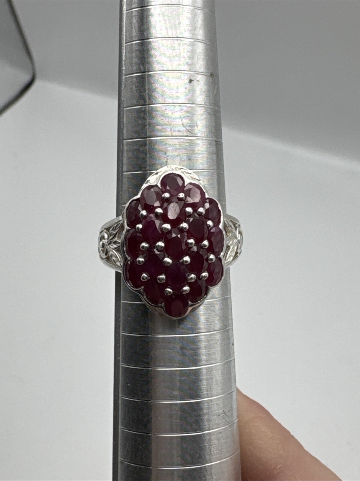 Sterling Silver Burmese Ruby Cluster Ring Size 8 … - image 1
