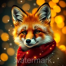 Digital Image Picture Photo Wallpaper Background Santa-themed Fox Art Christmas