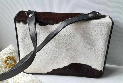 *ON SALE* - ELLA MAIDEN - Women's Handbag Black Leather Brown White Fur - Picture 12 of 16