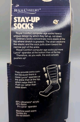Vintage Royal Comfort Stay Up Socks Men's Shoe Size 6-12 L XL Light grey USA - Picture 4 of 4