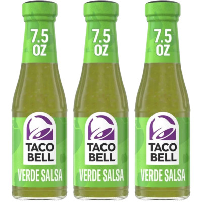 Taco Bell 3 Pack Verde Salsa Sauce 7.5 oz Glass Bottles Mexican Food Condiment