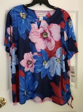 ALFRED DUNNER WOMEN'S TOPS ALL AMERICAN SHORT SLEEVE PULLOVER KEYHOLE NECK 80