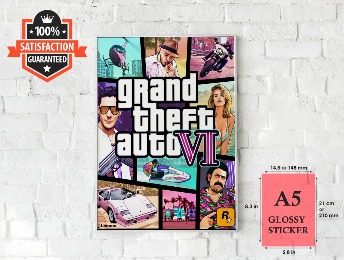 GTA6 grand theft auto VI sticker A5 size 5.8 x 8.3 inches MAFIA GAME PC  XBOX PS4