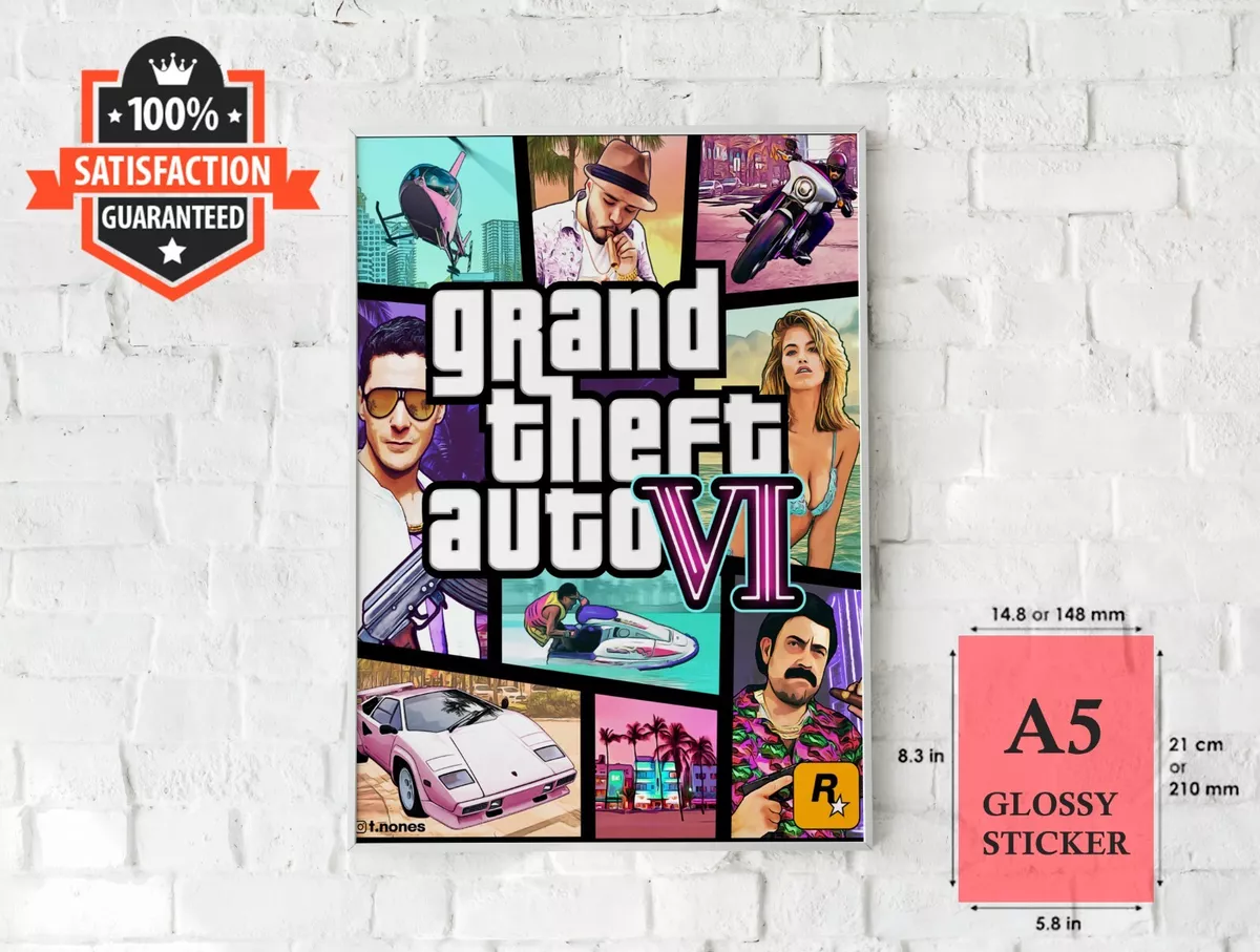 GTA6 grand theft auto VI sticker A5 size 5.8 x 8.3 inches GAME PC XBOX PS4