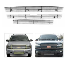 Polished Grill Fits 02-05 Chevy Trailblazer LT/LS/SS Front Upper Lower Grille