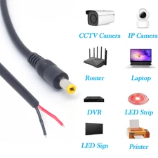 60pcs 30cm/1ft DC 5.5mm x 2.5mm Male Power 2 pin Pigtail Bare Wire Cable 22AWG