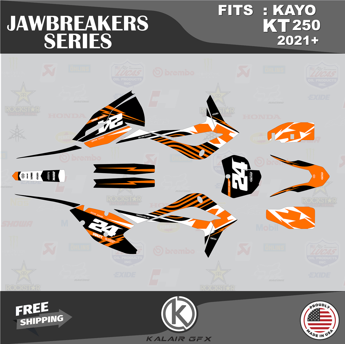 Graphics Kit for KAYO KT 250 Dirt Bike (2021+) Jawbreakers Series