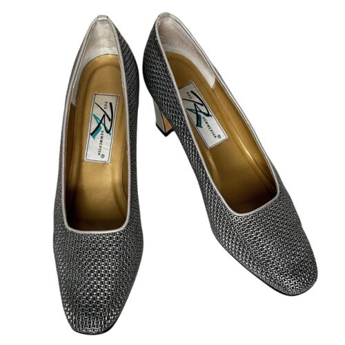 Ros Hommerson Silver Chainlink On Trend Leather Pumps Sz 8.5N - Picture 2 of 13