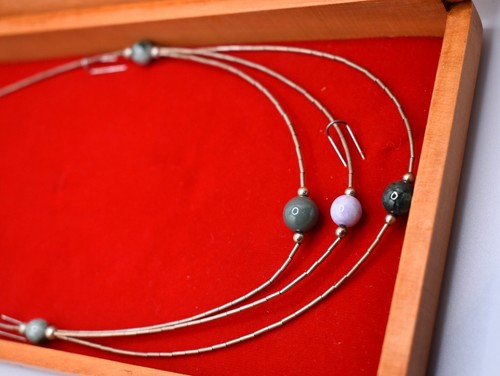Vtg Guatemala Casa Del Jade Triple Strand 925 Silver Jade Bead Necklace w Box - Picture 17 of 23