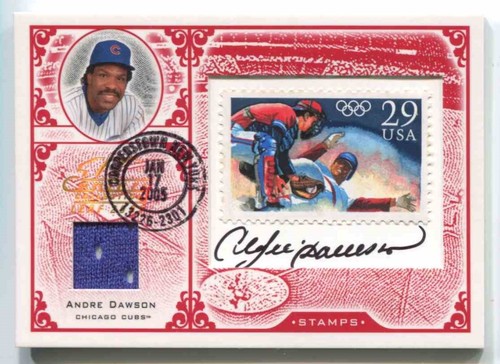 2005 LEAF CENTURY STAMP POSTMARK OLYMPIC AUTO RELIC #40 ANDRE DAWSON CUBS 1/25 - Picture 3 of 4