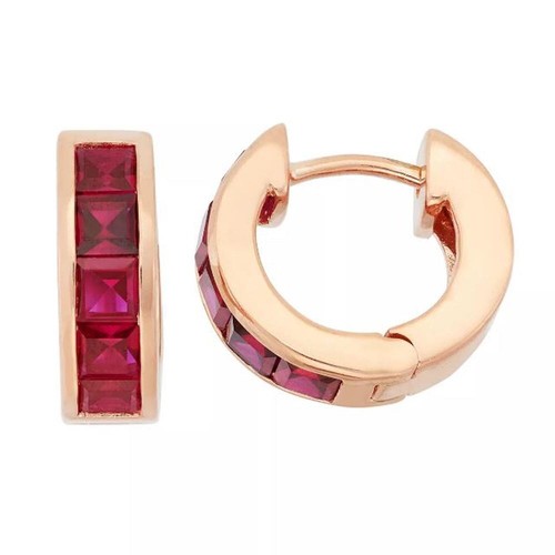 1.50CT Princess Simulated July Ruby Huggie Hoop Earrings 14K Yellow Gold Plated - Picture 1 of 5