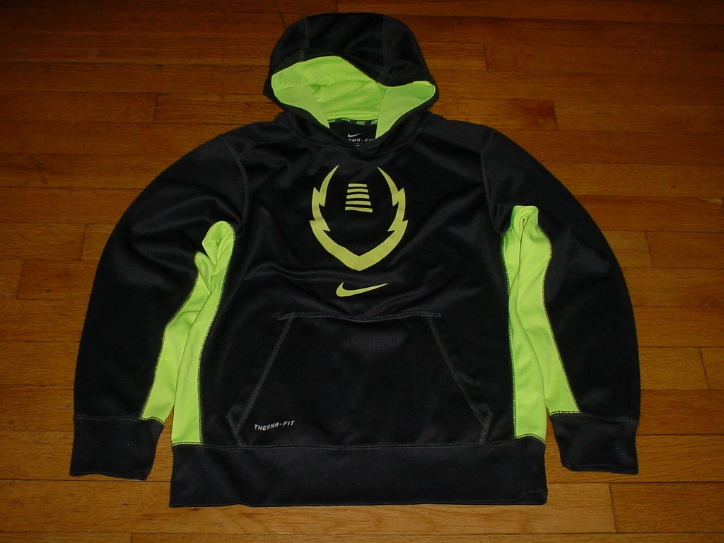 Nike Therma Fit Football Hoodie 618036 060 Boys L Graphite Volt Green Nice