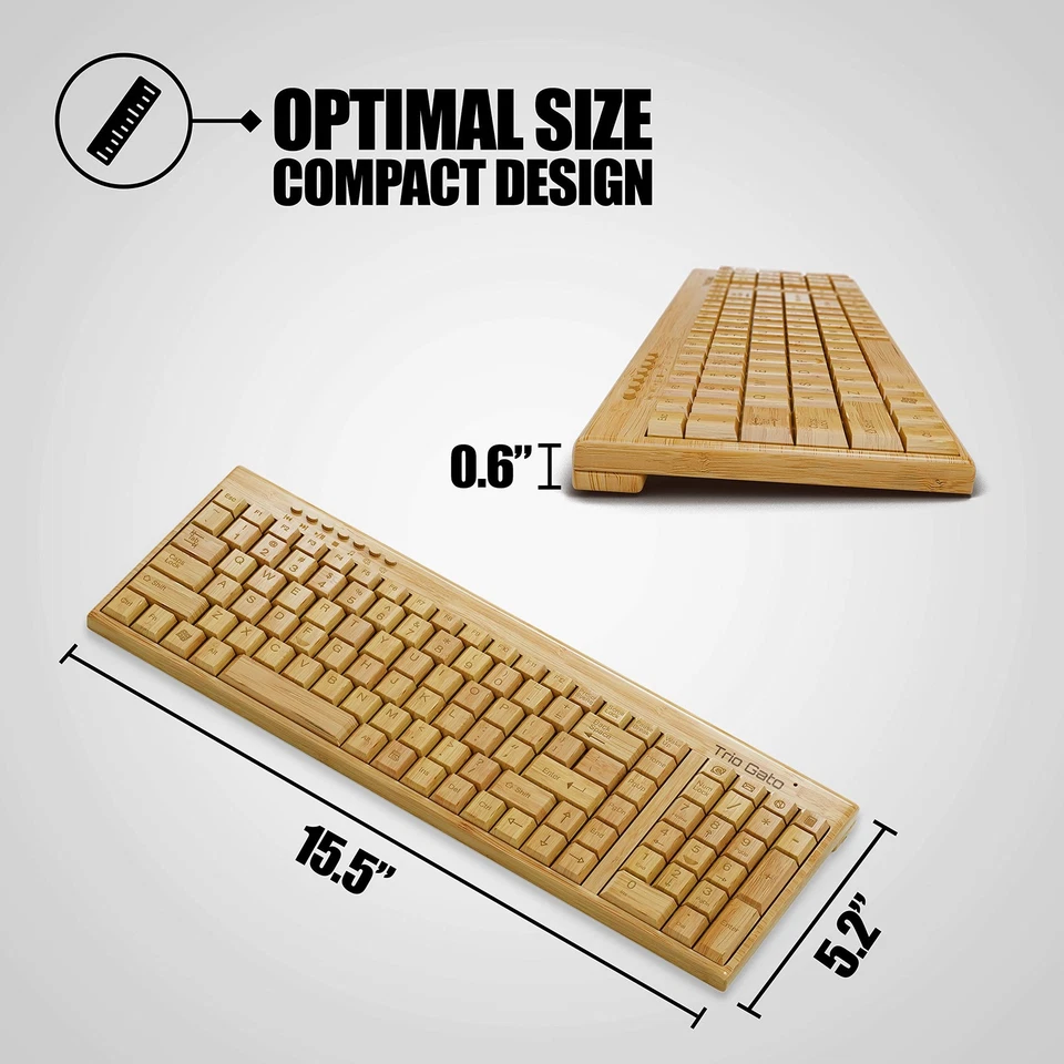 Wireless Bamboo Keyboard and Mouse – Natural, Handmade, Eco-Friendly. Compact... - Image 3 of 4