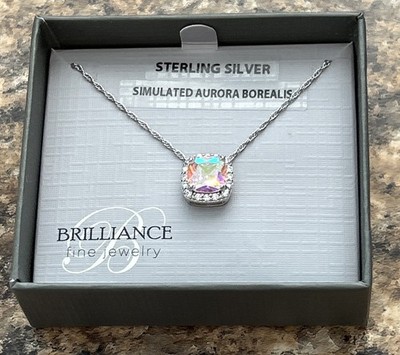 Brilliance Fine Jewelry Sterling Silver & Aurora Borealis 18  Necklace, NEW!